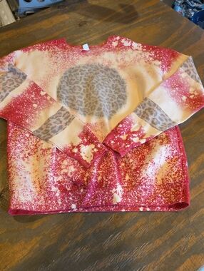 Tultex Red and Cream Leopard Print Bleached Sweatshirt
